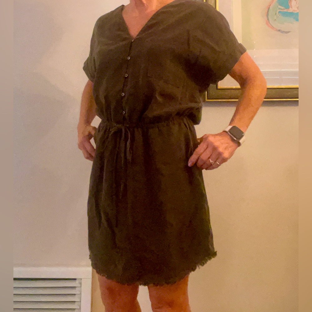 Paige drawstring waist Sheath in Olive Tencel fabric sz S/M